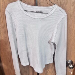 We The Free White Ribbed Long Sleeve Crop Top